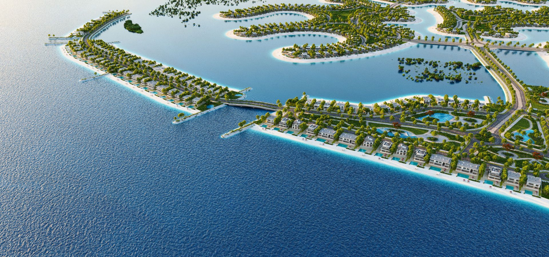 Aerial view of Ramhan Island's natural mangroves and clusters