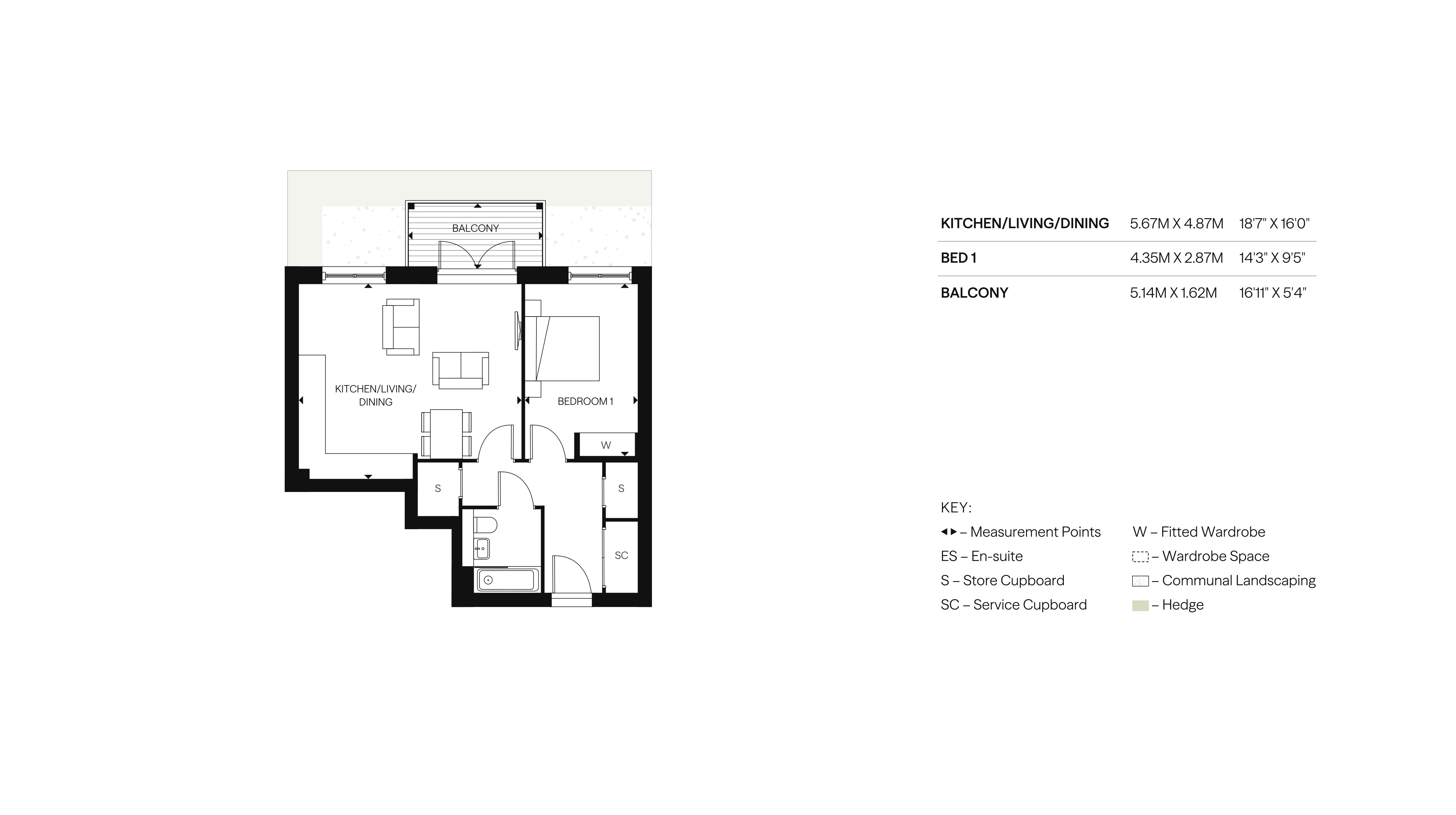 1BR Apartment Floor Plan