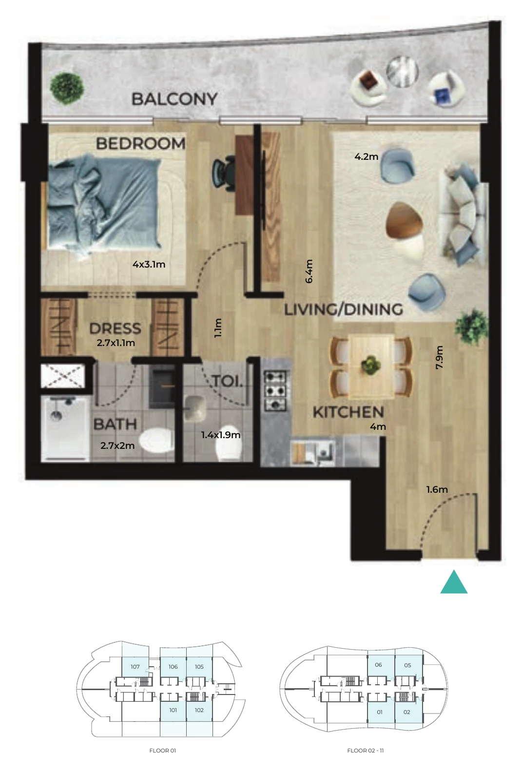 1 Bedroom Floor Plan