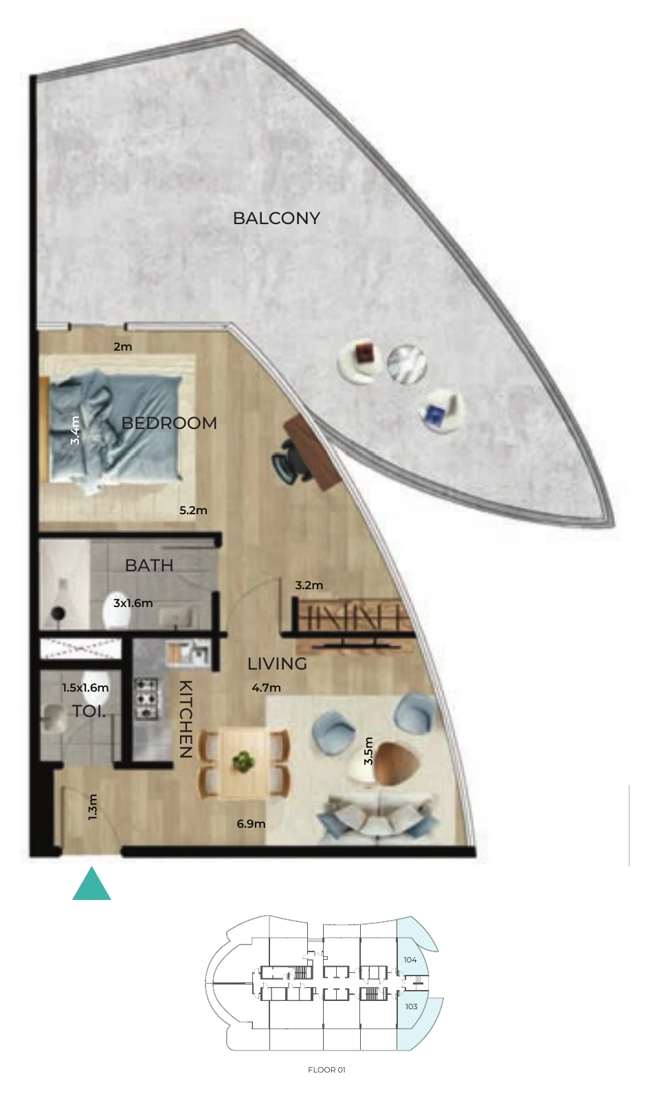 1 Bedroom Floor Plan