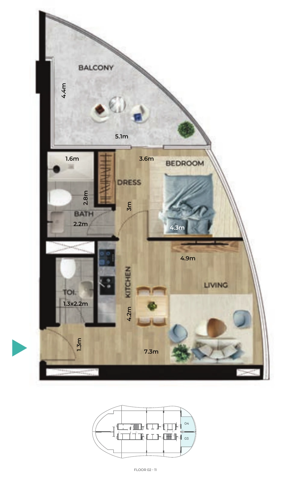 1 Bedroom Floor Plan
